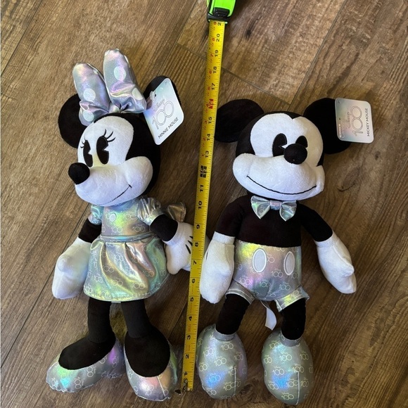Disney 100 Years of Wonder Plush 17" Mickey & Minnie Mouse Dolls Metallic Silver - Picture 6 of 12